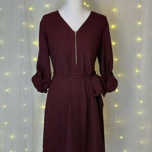 Express Burgundy Long Sleeve Dress with Zipper